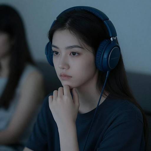 Cinematic Blue-Tinted Portrait with Headphones