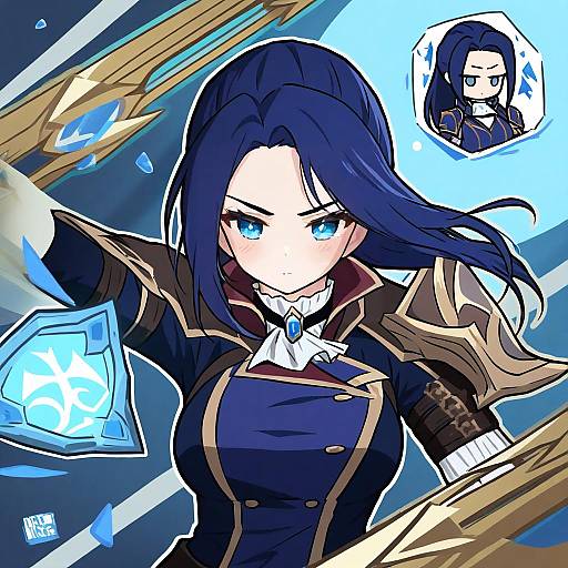 Illustration of Arcane caitlyn, league of legends in the style of Ri-net