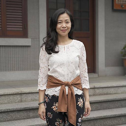 Asian Woman in Lace and Floral Outfit