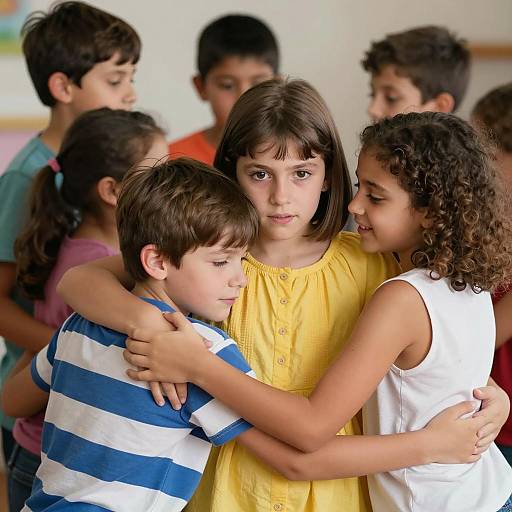 Emotional Children's Embrace in a Crowd