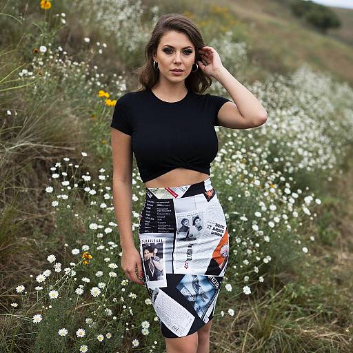 Trendy Petite Woman in Floral Meadow