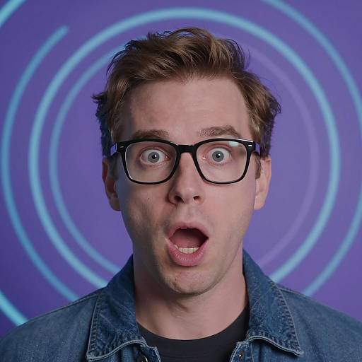Shocked Man in Blue Jacket and Glasses