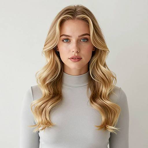 Blonde Woman with Wavy Hair in Gray Top