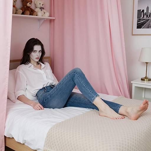 Relaxing Woman in Cozy Bedroom Setting