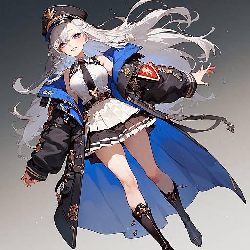Anime Girl in Military Coat and Hat