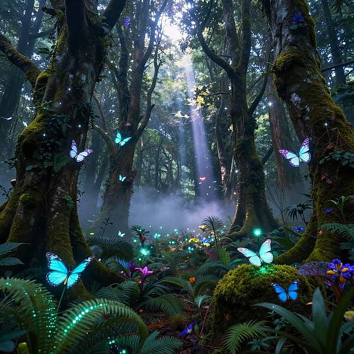 Psychedelic Bioluminescent Forest Scene