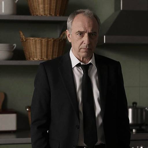 Sophisticated Man in Dim Kitchen Setting