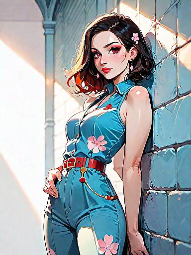 Stylish Woman in Blue Floral Jumpsuit