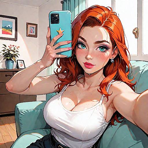 Redhead Woman Taking Selfie Indoors
