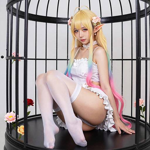 Enchanting Elf Girl in a Birdcage