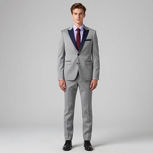 Man in Light Gray Suit with Navy Lapels
