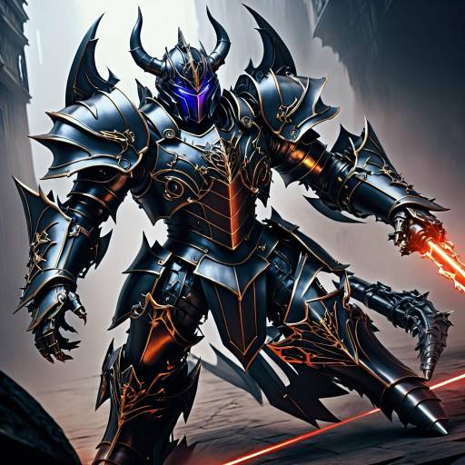 Dark Knight in Ornate Black Armor with Glowing Sword
