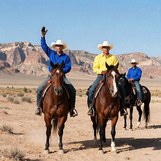 Cowboys Riding in Desert Landscape