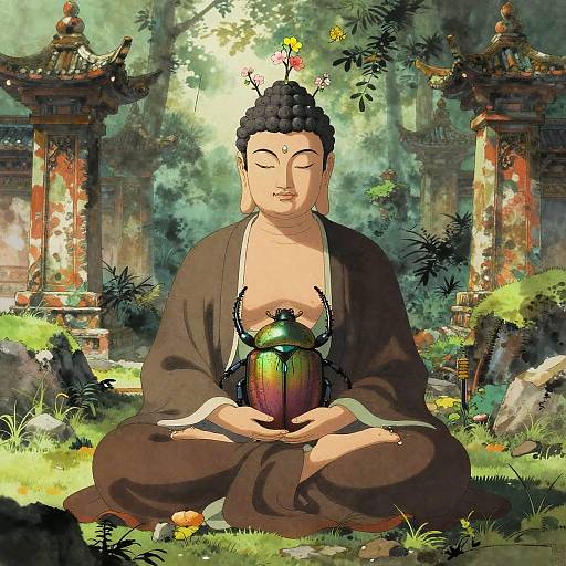 Ancient Beetle King Meditating Serenity