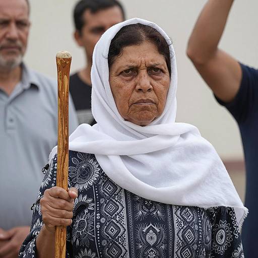 Middle-Aged Woman with Staff in Natural Light