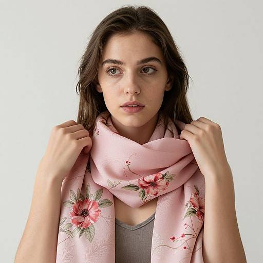 Woman with Pink Floral Scarf