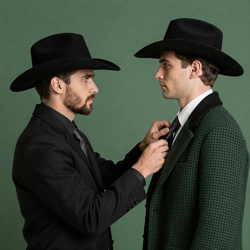 Cowboys Adjusting Ties in Period Style