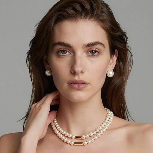 Woman Wearing Multi-Strand Pearl Necklace and Earrings