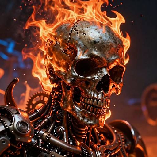 Fiery Robotic Skull with Mechanical Elements