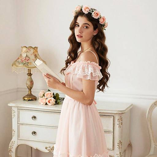 Vintage Portrait of Woman with Flower Crown