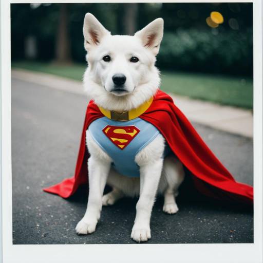 White Dog in Superman Costume