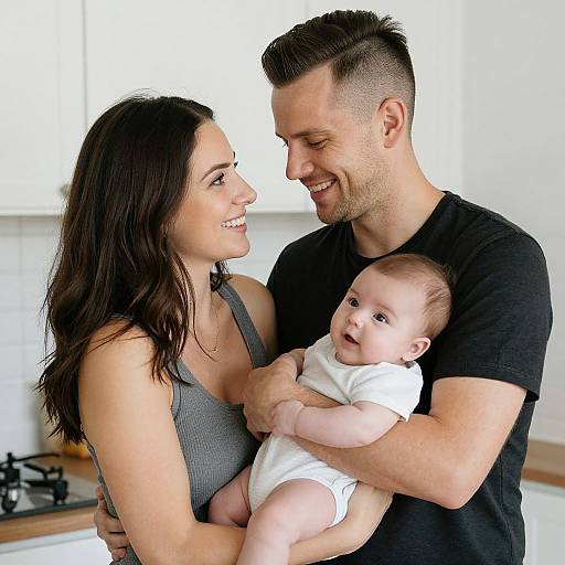Happy Family in Modern White Kitchen