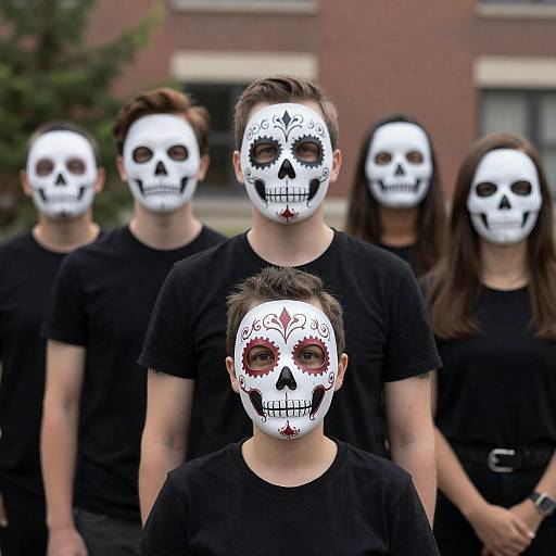 Intricate Skull Masked Group Outdoors