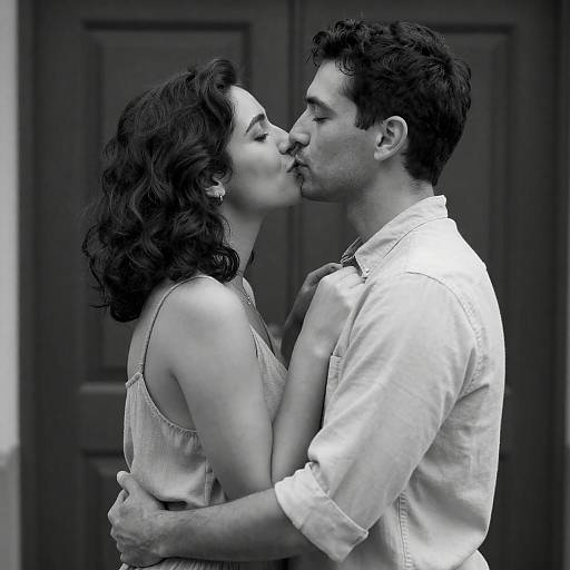 Couple Sharing a Tender Kiss in Black and White
