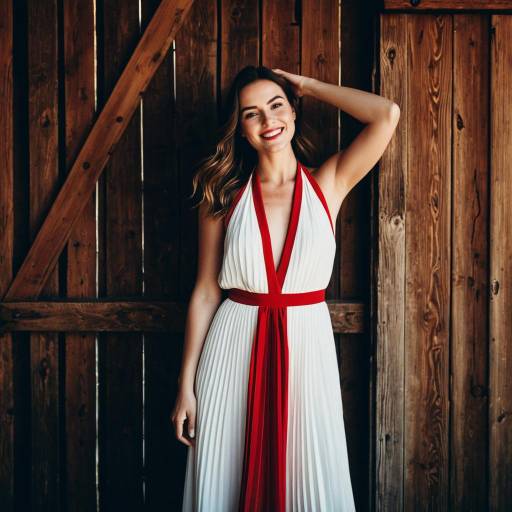 Elegant Woman in Bold Fashion by Barn