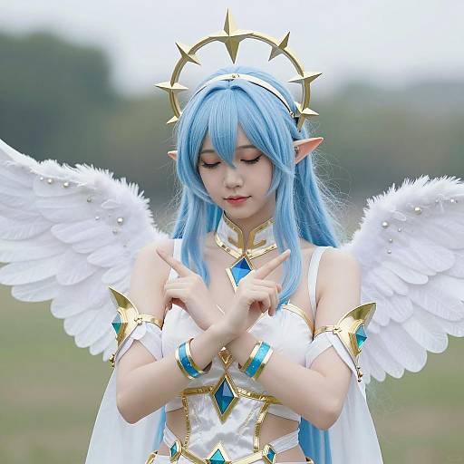 Fantasy Angelic Cosplay with Blue Hair