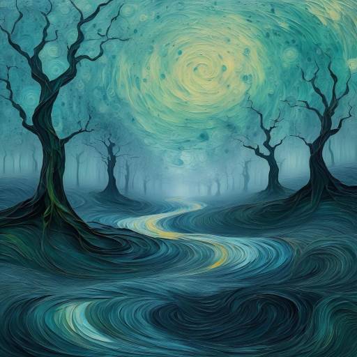 Abstract Forest with Swirling Sky in Van Gogh Style