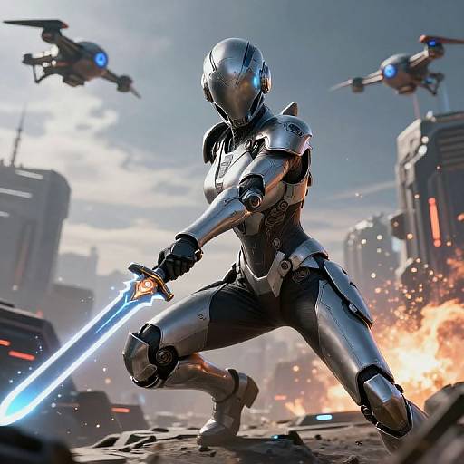 Futuristic Warrior with Energy Sword