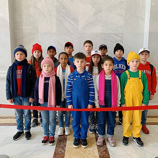 Group of Children Standing Indoors with Colorful Clothes
