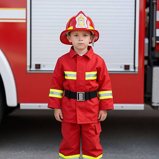 Child in Red Firefighter Uniform