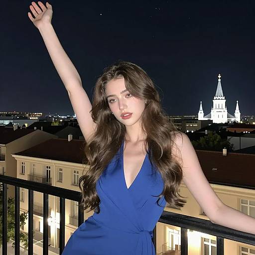 Young Woman on Balcony at Night