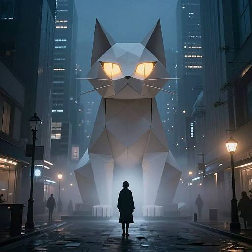 Nocturnal City with Origami Beasts