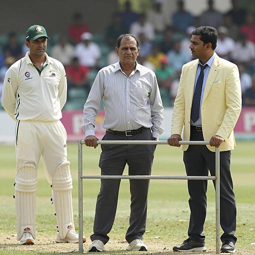 Three Men on a Cricket Field Scene
