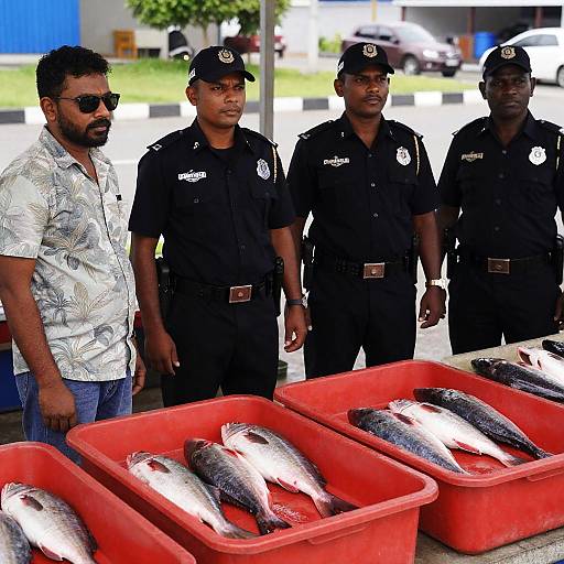 Serious Officers at the Fish Market