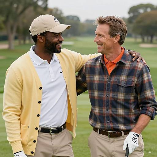 Two Men Smiling on Golf Course