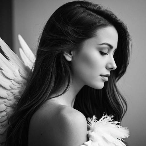 Serene Woman with Angel Wings Black and White