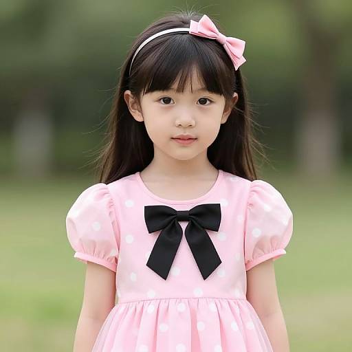 Young Girl in Pink Polka Dot Dress
