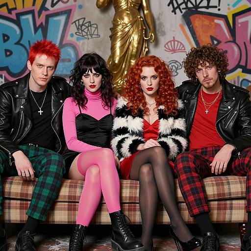 Four Fashionable Young Adults in Graffiti Room