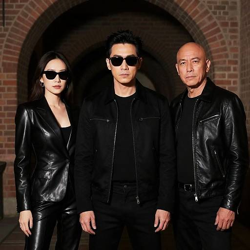 Stylish Trio in a Dimly Lit Archway