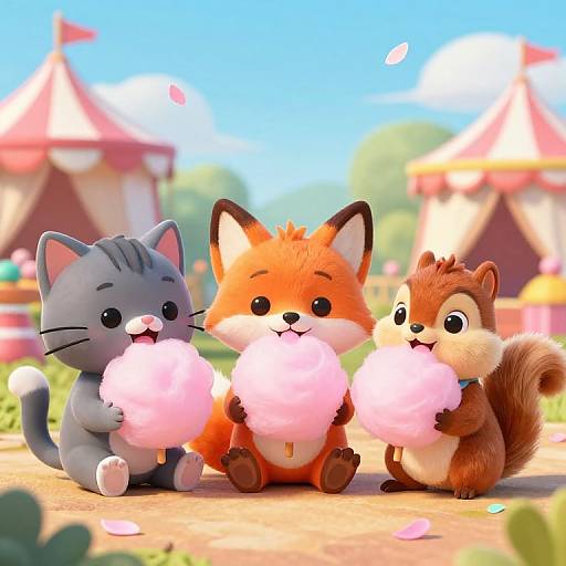 Cute Animals Enjoy Cotton Candy