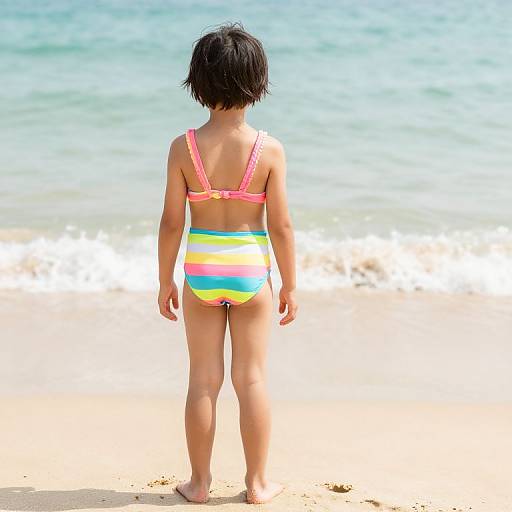 Bright Swimsuit Kid on Sunny Beach
