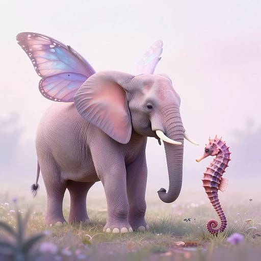 Whimsical Elephant Butterfly Seahorse Fusion