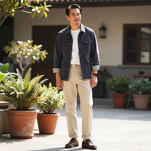 Confident Stylish Man in Sunny Courtyard
