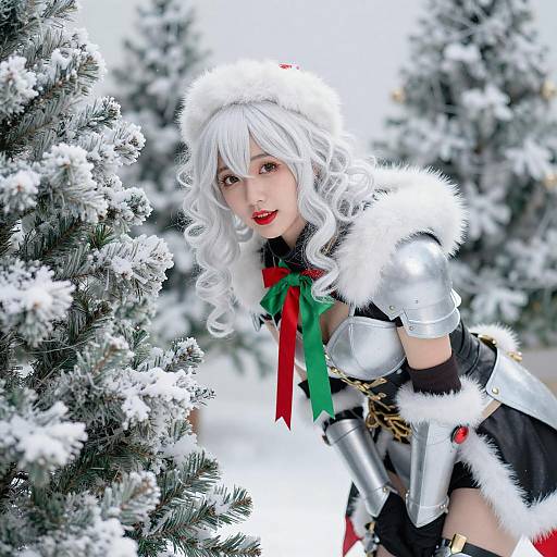 Festive Cosplayer in Snowy Wonderland