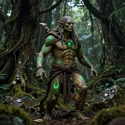 Earth Genasi Druid in Ancient Forest