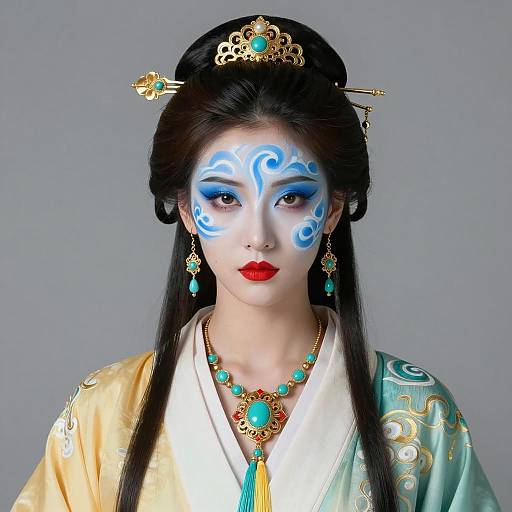 Woman in Fantasy Costume Makeup and Traditional Kimono